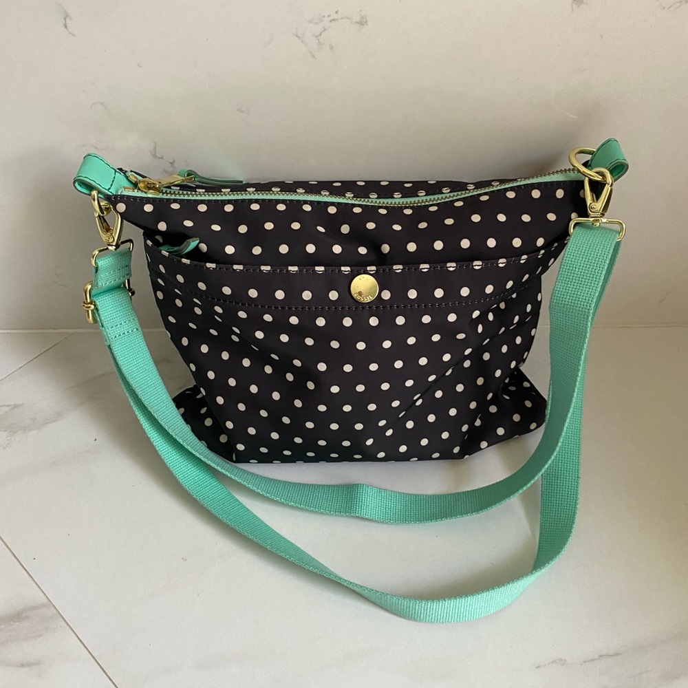 FOSSIL Black With Teal Trim And White Polka Dot  Crossbody Bag